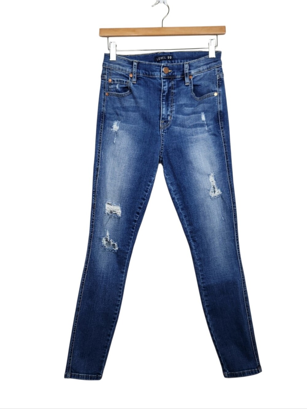 Level 99 Anthropologie Jane Distressed Skinny Denim Blue Jeans Womens Size 28
